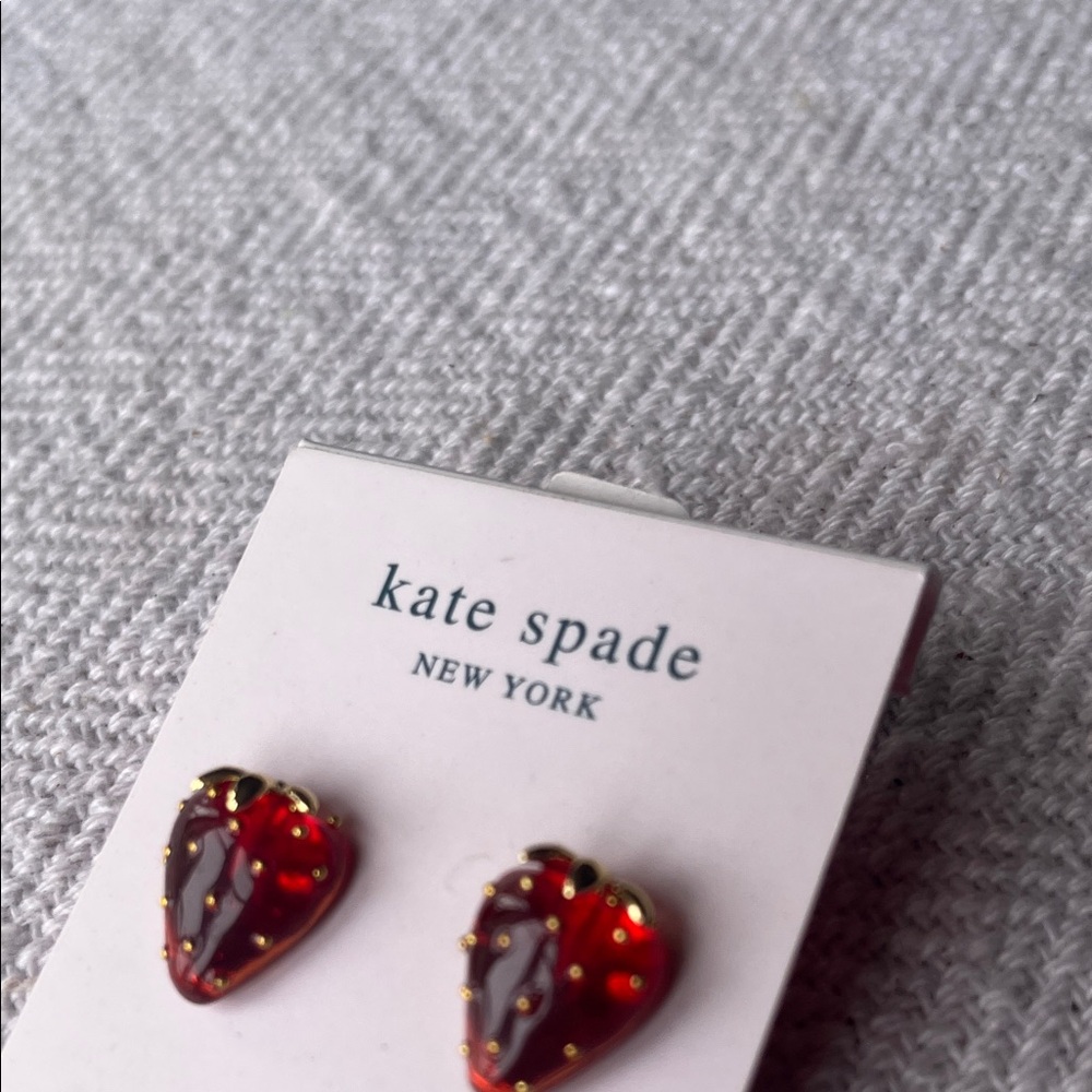 Kate Spade Red and Gold Strawberry Studs. New never worn. Sterling Silver - Picture 3 of 6